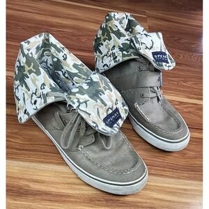 Sperry Top Sider Womens Size 7.5 High Top Canvas Sneaker Camo Lace Up Shoes Rock